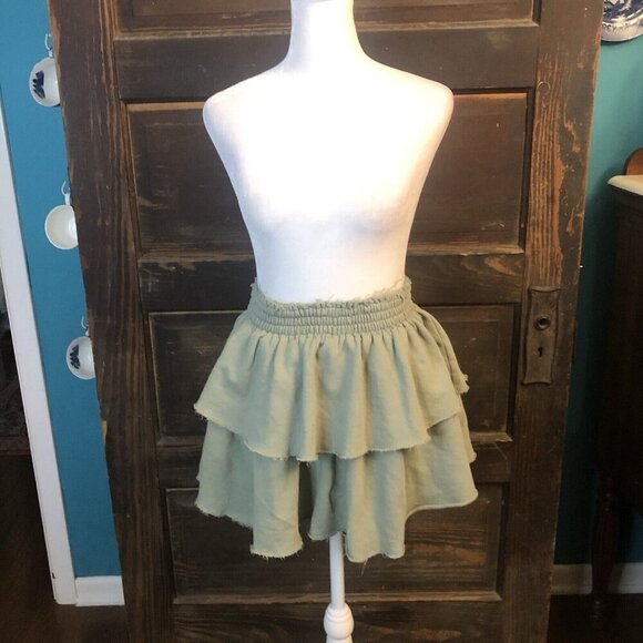 Aerie Mini Skirt Tiered Size M Sweatshirt Material Pull On Green Cotton Soft - Picture 7 of 7